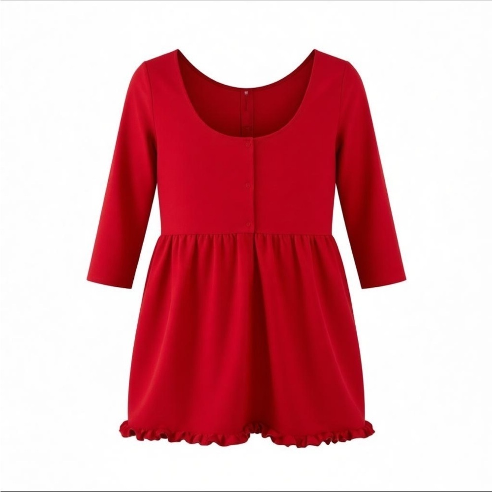 Janie and Jack Kids Red Square Neckline Button Front Ruffled Bottom Dress